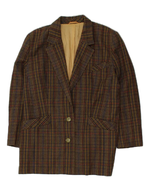 BlazermuseumVINTAGE Womens Loose Fit 2 Button Blazer Jacket IT 42 Medium Brown Check