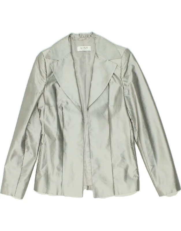 BlazerspiritVINTAGE Womens Open Blazer Jacket IT 42 Medium Silver Silk