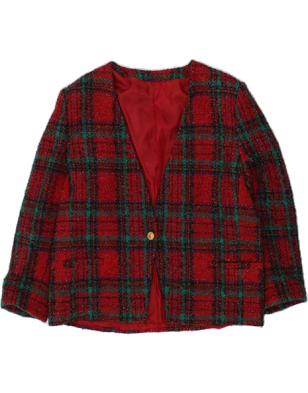 BlazershotVINTAGE Womens Oversized 1 Button Blazer Jacket UK Large Red Check Acetate