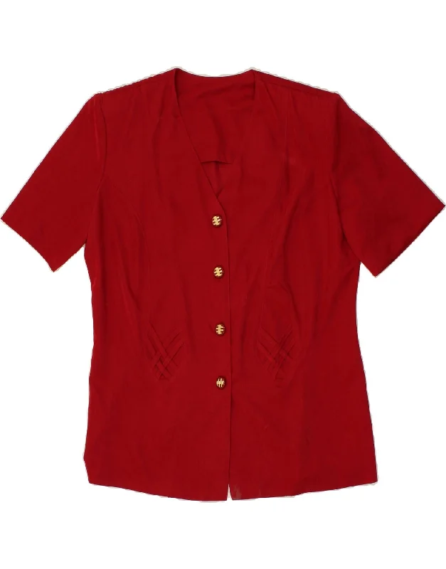 BlazerpassVINTAGE Womens Short Sleeve 4 Button Blazer Jacket UK 16 Large Red Viscose