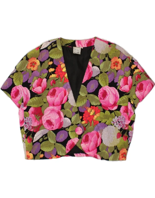 BlazermodernVINTAGE Womens Short Sleeve Blazer Jacket IT 46 Large Multicoloured Floral