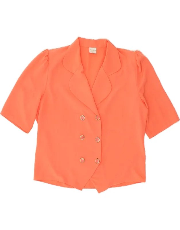 BlazerblockchainVINTAGE Womens Short Sleeve Blazer Jacket UK 12 Medium Orange Polyester