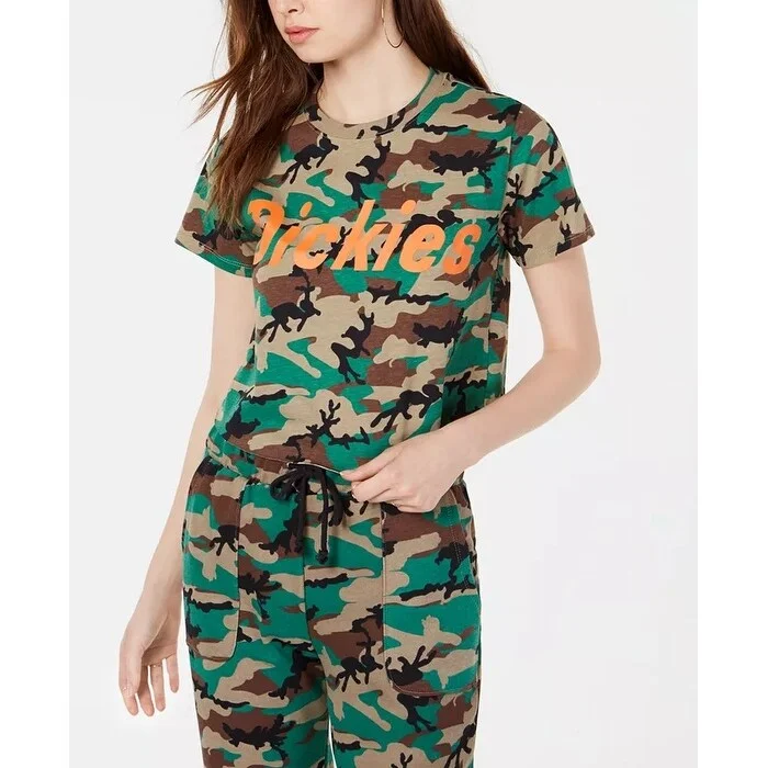 Organic Cotton T-ShirtsDickies Women's Cotton Logo Camouflage-Print T-Shirt Green Size Small