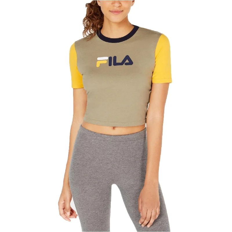 Painted T-ShirtsFila Women's Logo Colorblocked Fitted Cropped T-Shirt Olive Size Extra Large - X-Large