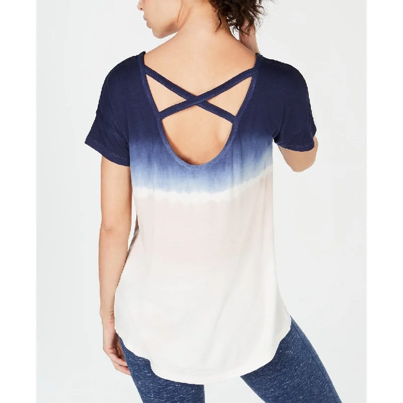 Yoga T-ShirtsIdeology Women's Tie-Dyed Strappy-Back High-Low Hem T-Shirt Size Extra Small - Navy - XS