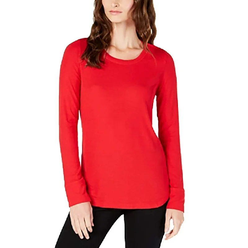 Boat Neck T-ShirtsINC International Concepts Women's Ribbed Long Sleeve T-Shirt Red Size X-Large