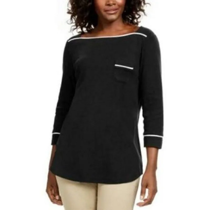 Layered T-ShirtsKaren Scott Women's Piping-Trim T-Shirt Black Size Petite-Small - Petite Small