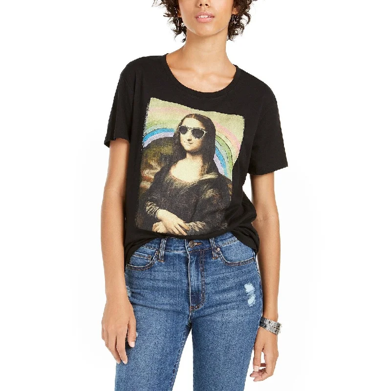 Button-Up T-ShirtsLove Junior's Tribe Mona Lisa Graphic T-Shirt Black Size Medium