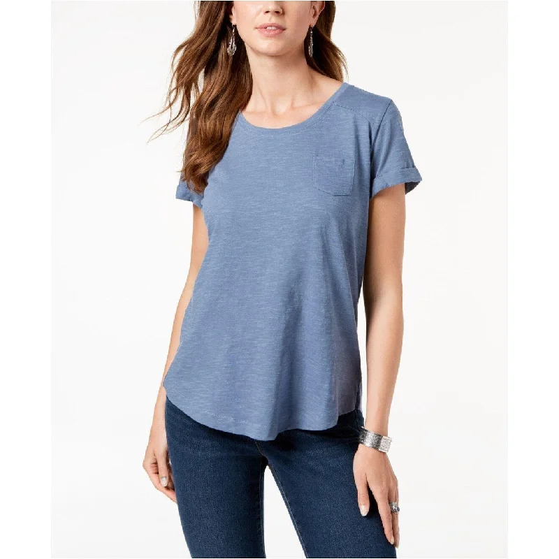 Leather-Paneled T-ShirtsStyle & Co Women's Cuffed-Sleeve Cotton T-Shirt Chambray Haze Size Medium - Blue - Large