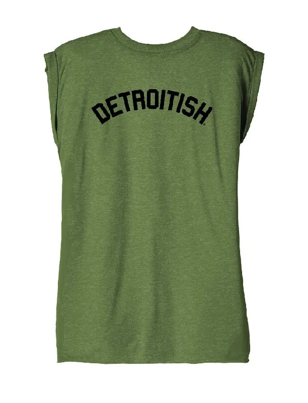 Formal T-ShirtsInk Detroit Detroitish Women's Flowy Muscle T-Shirt Rolled Cuff - Olive