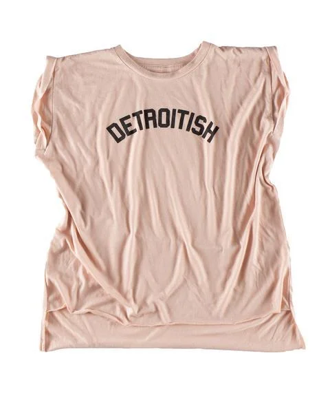 Athletic T-ShirtsInk Detroit Detroitish Women's Flowy Muscle T-Shirt Rolled Cuff - Peach