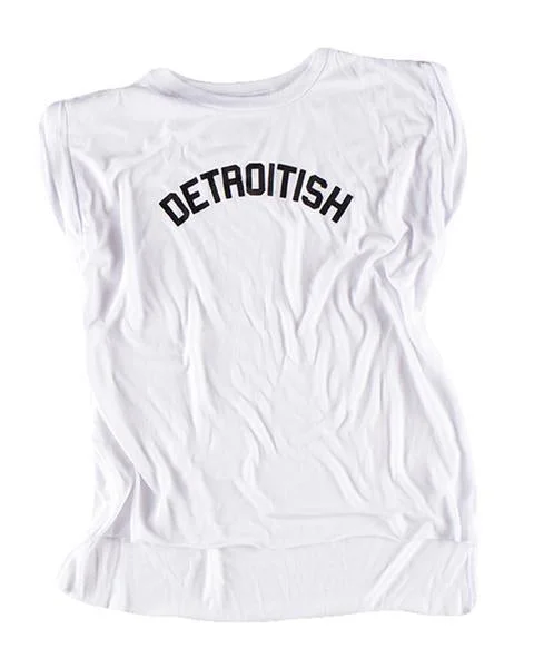 Lounge T-ShirtsInk Detroit Detroitish Women's Flowy Muscle T-Shirt Rolled Cuff - White