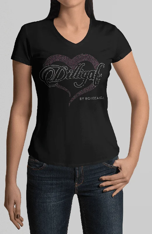 Mesh T-ShirtsPink Bedazzled Heart