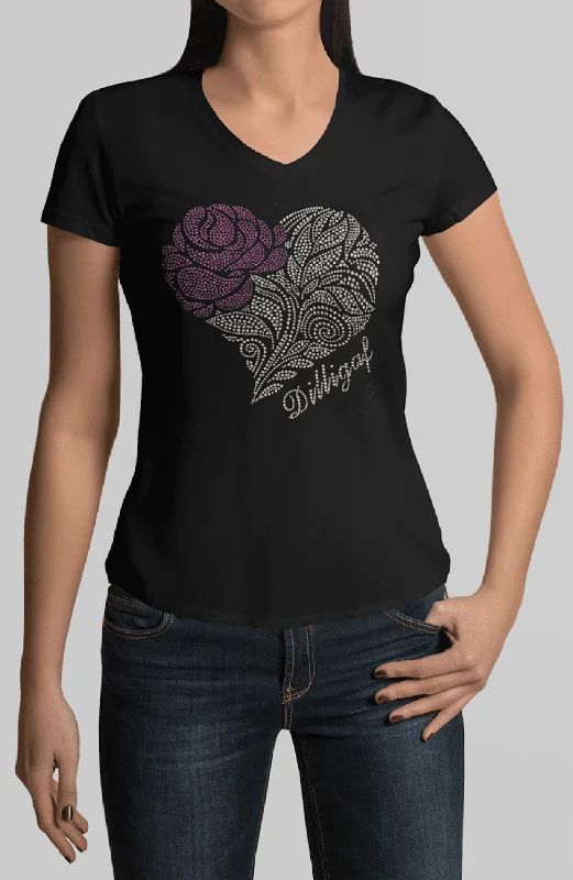 Metallic T-ShirtsPink Bedazzled Rose