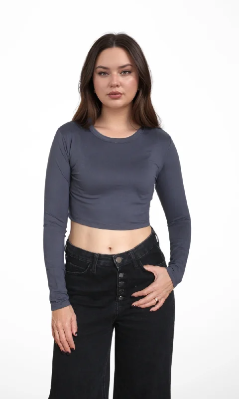 Artist T-ShirtsWomen Cropped Top Long Sleeve (Dark Grey)