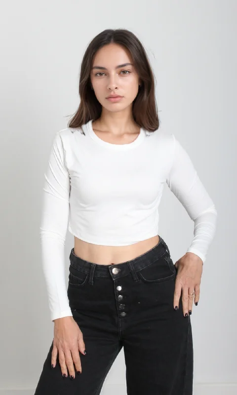 Punk T-ShirtsWomen Cropped Top Long Sleeve (Off White)