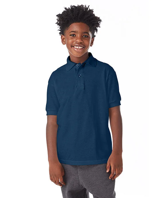 Printed Sweatshirts054Y - Hanes Youth 50/50 EcoSmart® Jersey Knit Polo Shirt | Navy