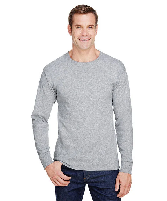 Recycled Fabric HoodiesW120 - Hanes Adult Workwear Long-Sleeve Pocket T-Shirt | Light Steel