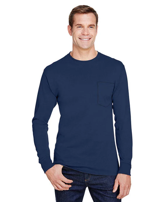 Velour SweatshirtsW120 - Hanes Adult Workwear Long-Sleeve Pocket T-Shirt | Navy