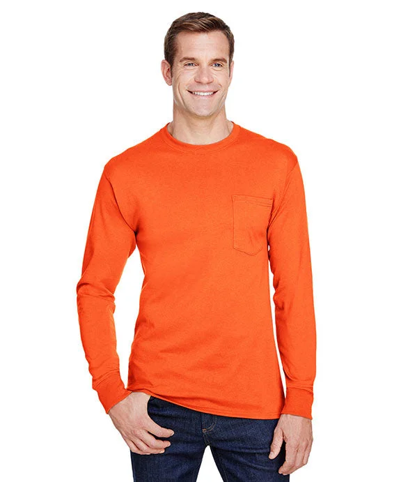 French Terry HoodiesW120 - Hanes Adult Workwear Long-Sleeve Pocket T-Shirt | Safety Orange