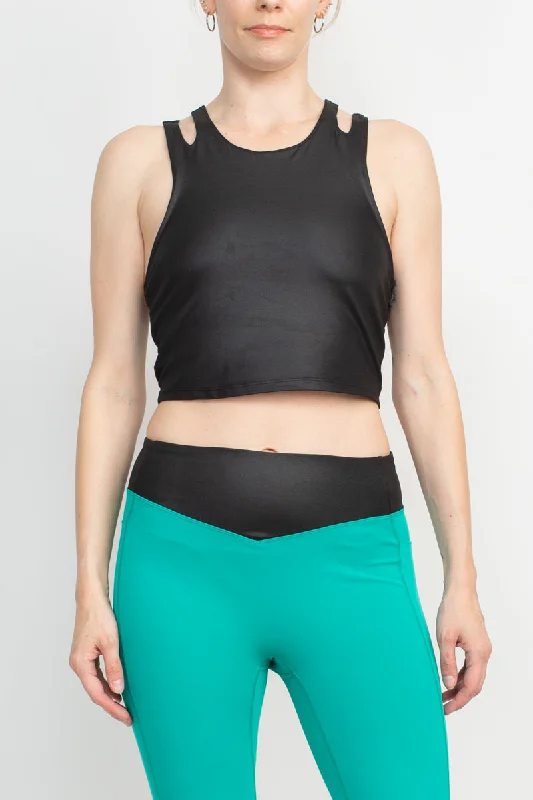 CroptopspiritActivology Crew Neck Sleeveless Racerback High Shine Interlock Crop Top