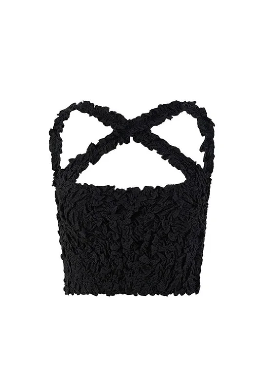 CroptopaumentedBLACK MIA SMOCKED CROP TOP