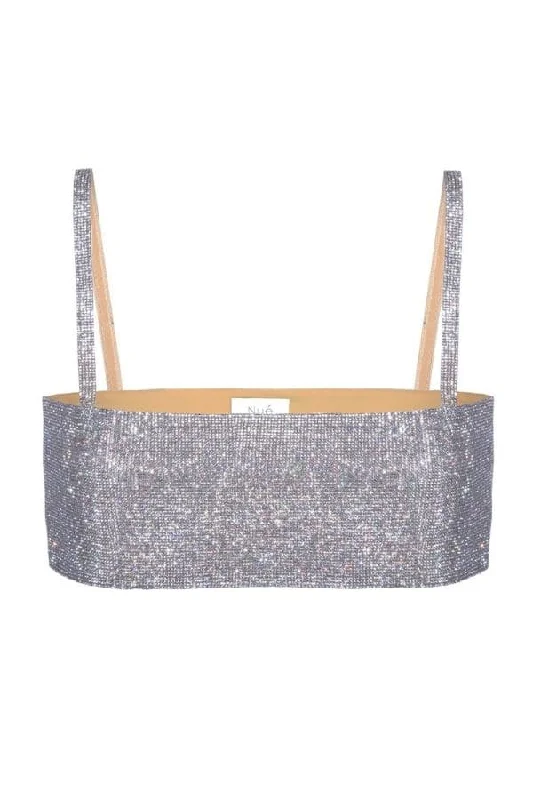 CroptopfabricCHARLOTTE SILVER CRYSTAL-EMBELLISHED CROP TOP