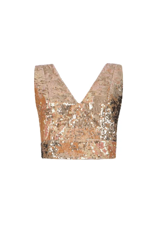 CroptopcottonORANGE SEQUIN V NECK CROPPED TOP