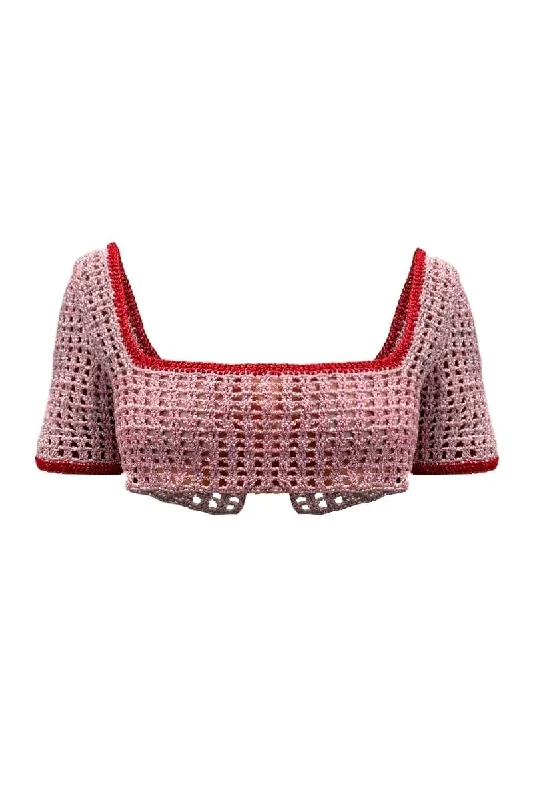 CroptophemPINK AND RED CROCHET CROP TOP