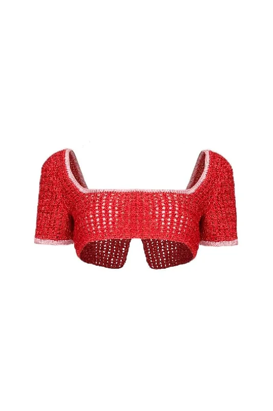 CroptopdesignRED AND PINK CROCHET CROP TOP