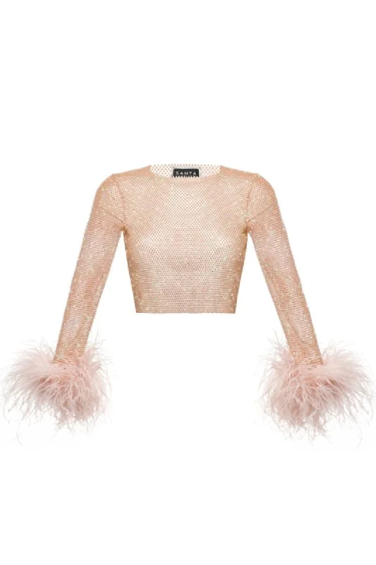 CroptoptailorSPARKLE BLUSH FEATHERS CROP TOP