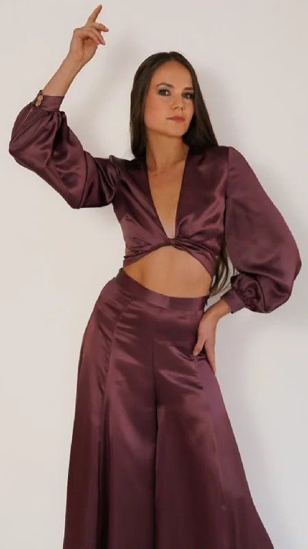 CroptoptextureValentina Silk Cropped Wrap Blouse