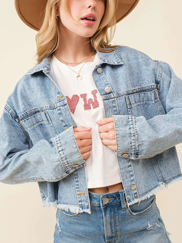 CroptopstretchLove at the Back Heart Sequined Patched Denim Jacket | Crop Shacket