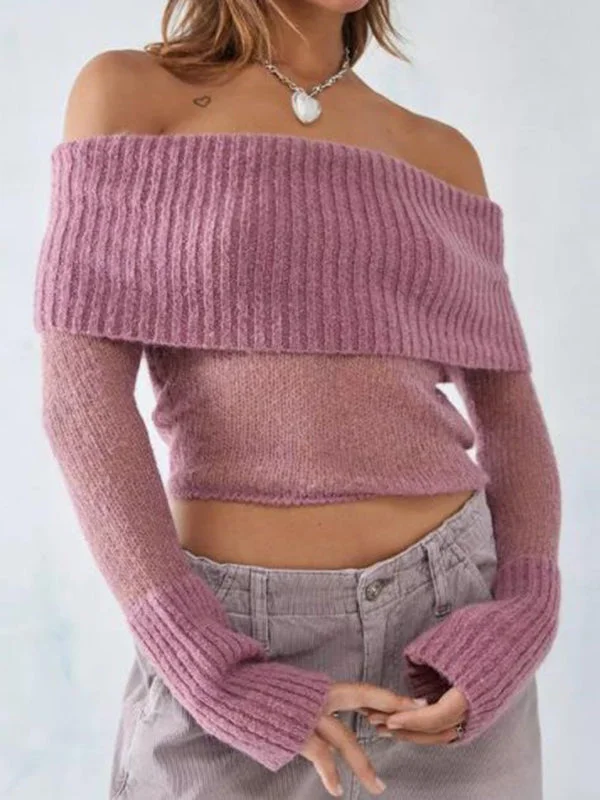 CroptopstartupOff-Shoulder Crop Sweater Winter Knitting Top