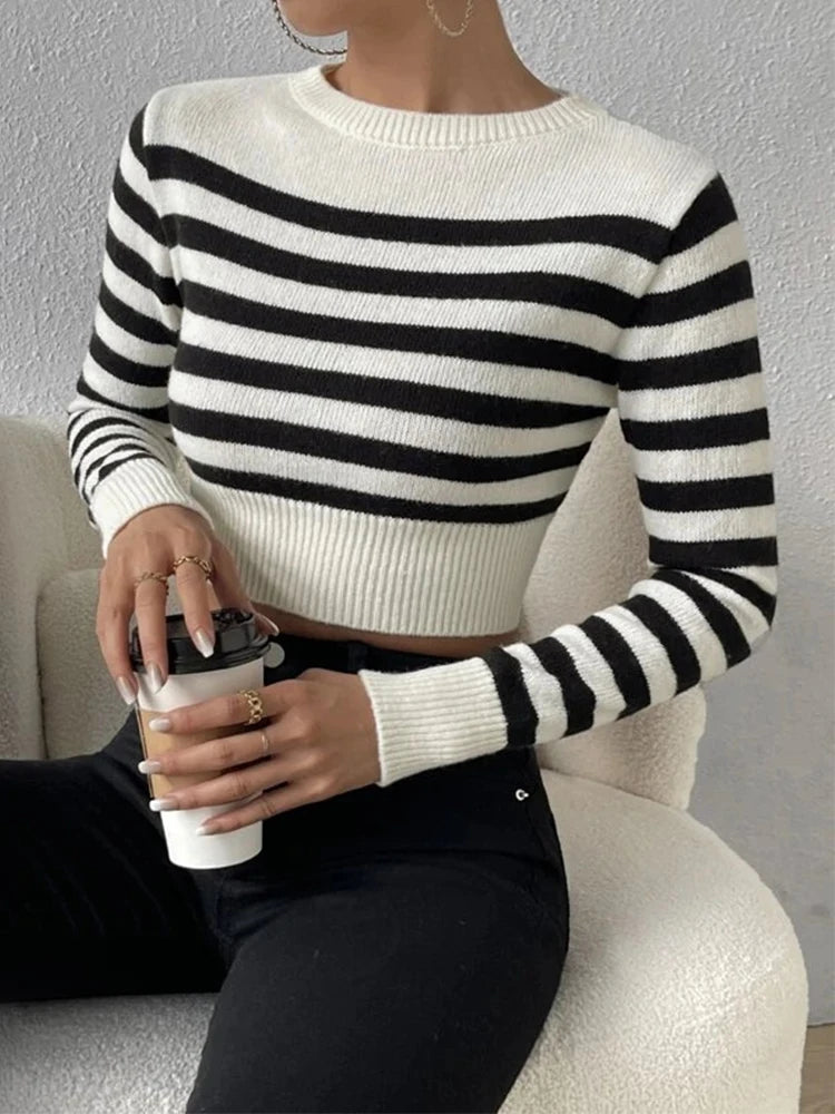 CroptopcottonSailor Striped Basic Crop Sweaters – Slim Fit