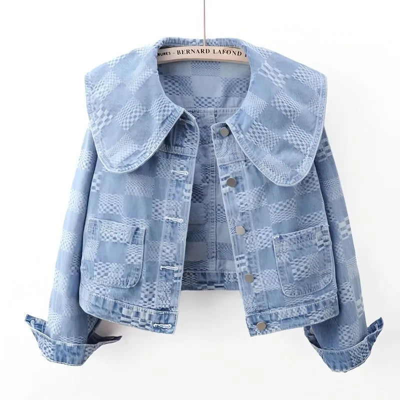 CroptopmovementWomen Cropped Denim Jacket with Peter Pan Collar